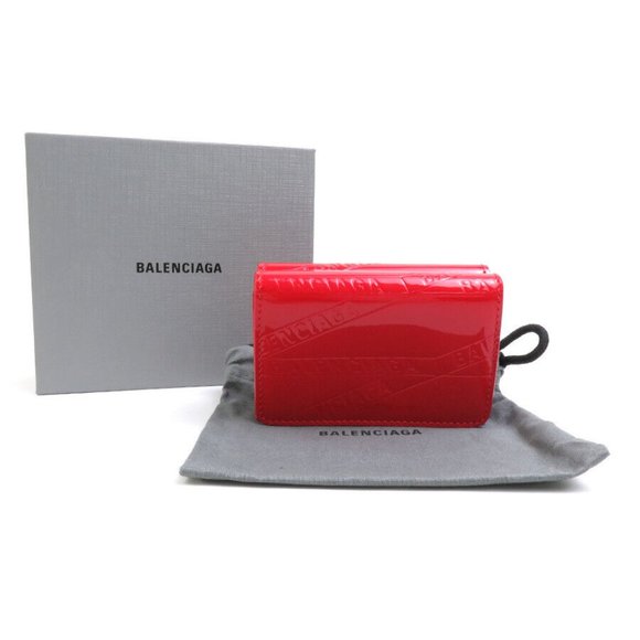 Auth BALENCIAGA Trifold Wallet Red Patent Leather - h29957g - Picture 1 of 14